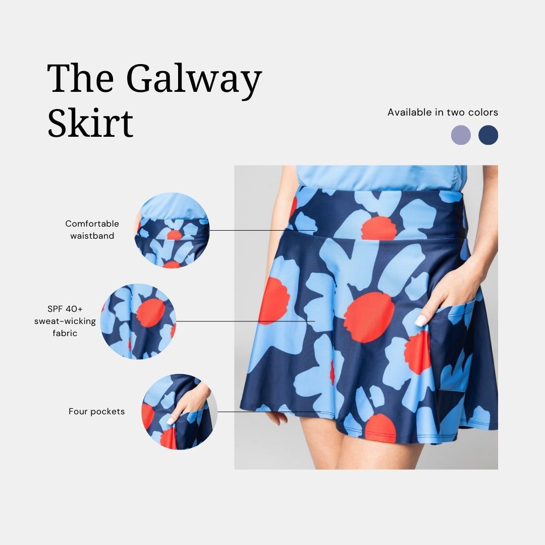 Galway Golf Skirt in Blue Daisy