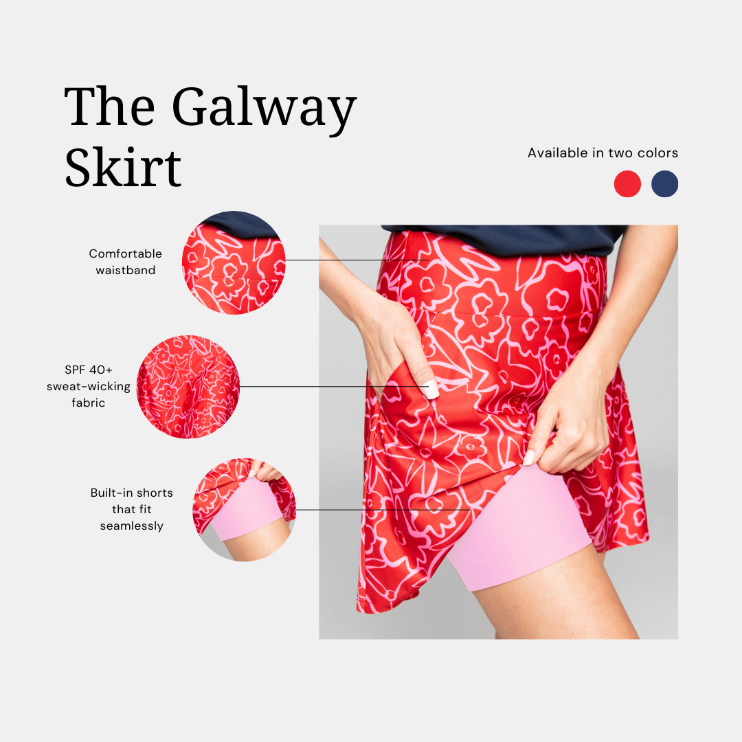 Galway Golf Skirt in Red Floral Edge